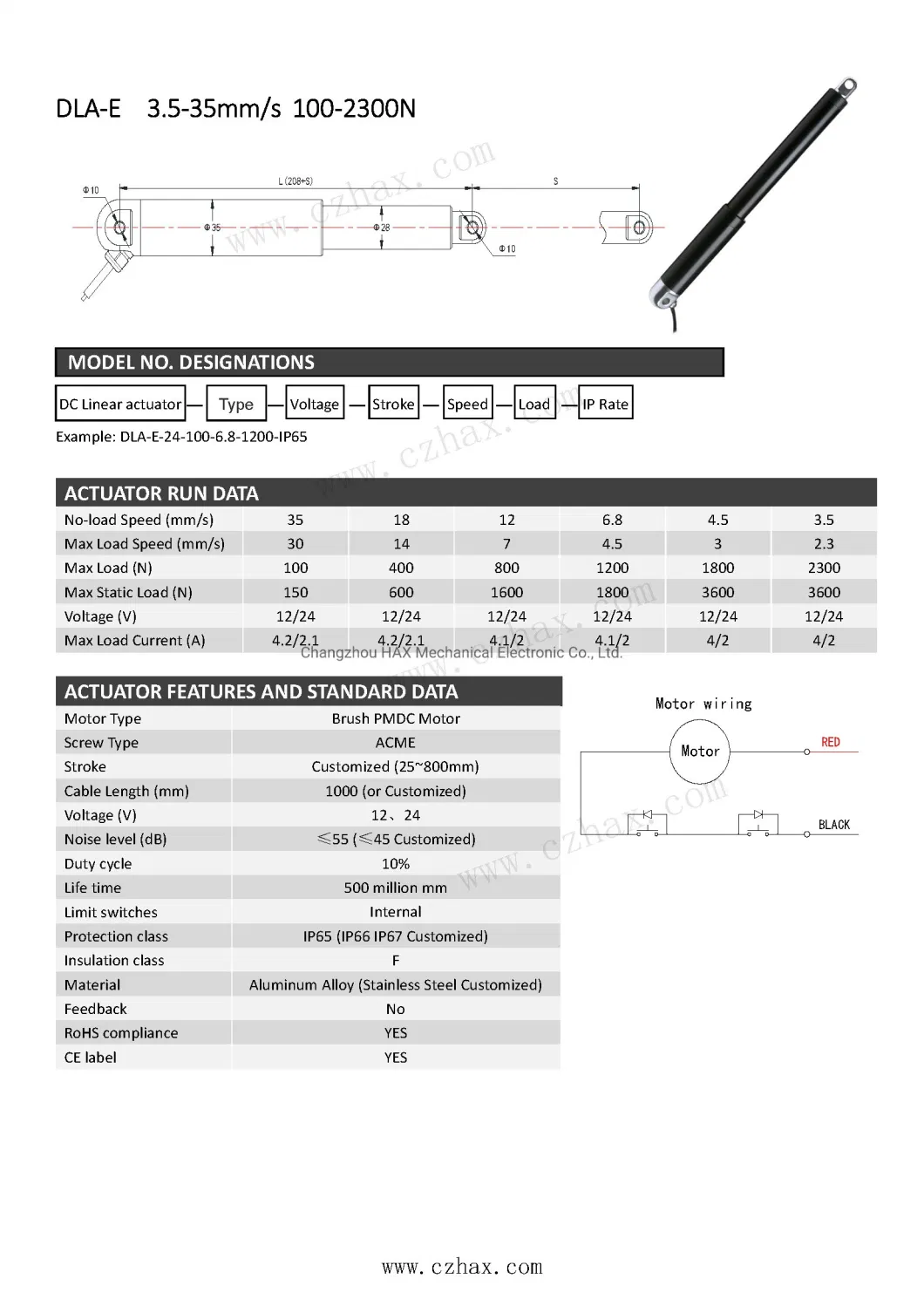 Tubular DC Linear Actuator Motor Marine Hatch Lifting 4inch 5 Inch Water Proof