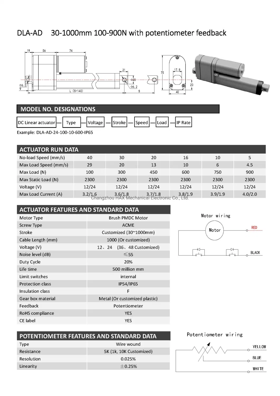 24V Brushed DC Planetary Gear Motor Wheelbarrow Linear Actuator with Potentiometer Feedback